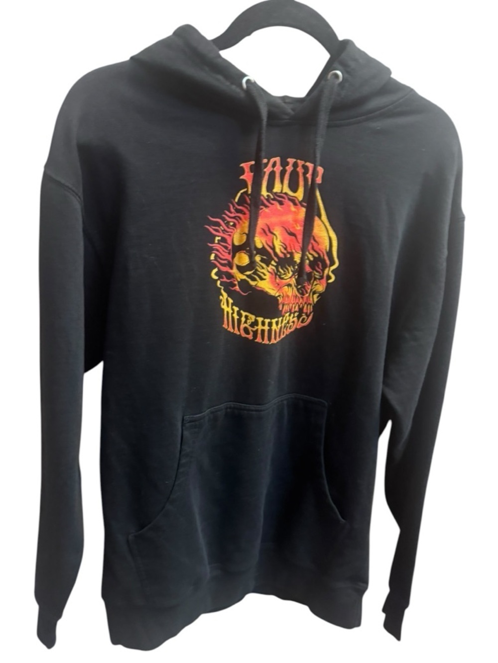 Your Highness Consciousness Hoodie Skull on Fire Black Sweatshirt Size Medium
